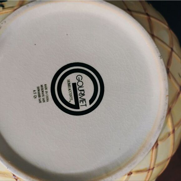 Vibrant Red and Yellow Ceramic Cookware Bowl with Rustic Fruit Design - Picture 7 of 7